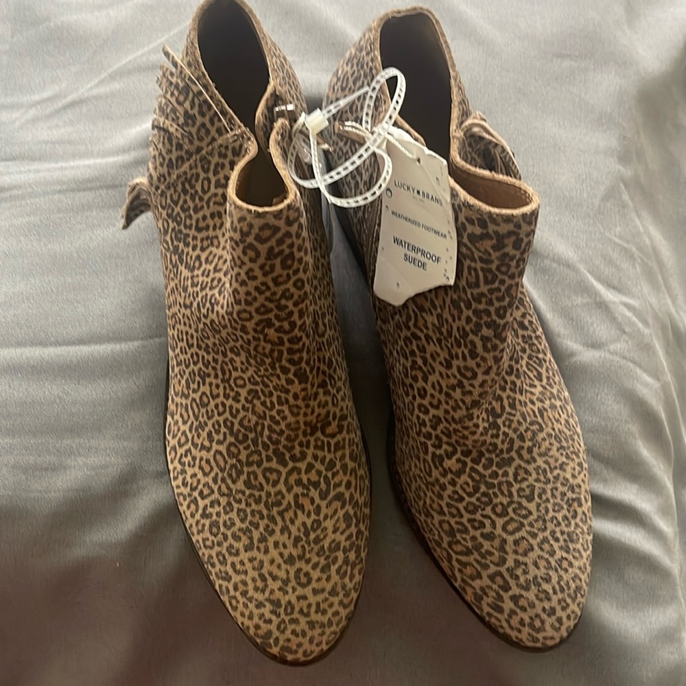 Lucky Brand Felisie waterproof suede leather fringe bootie women's size 10